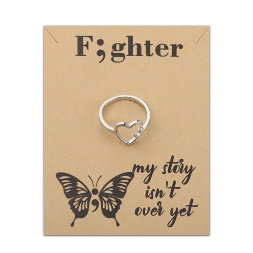 HOLLP My Story isn't Over Yet Semicolon Ring Suicide Awareness Gift Warrior Fighter Semicolon Jewelry Self Harm Awareness Suicide Survivor Gift With Card