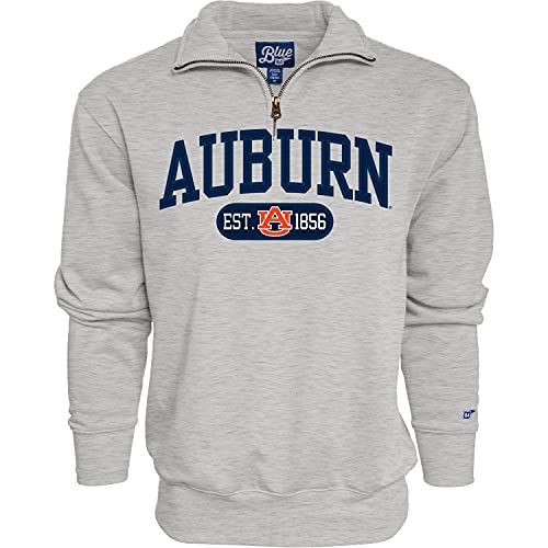 Blue 84 Men's Auburn Tigers Quarter Zip Sweatshirt Twill Applique Grey, Grey, X-Large