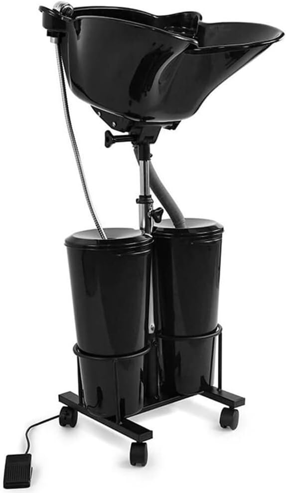 Portable Mobile Salon Basin, Hair Washing Sink Bowl with Electric Pump, 10 L 2 Tanks Buckets Drain Hoses and Wheels, Height Adjustable, for Salon Beauty Spa
