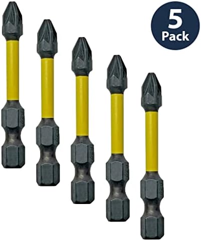 Pipestation 5 Pack of 50mm PZ2 Impact Screwdriver Driver Bits Set Pozidriv POZI No.2 Heavy Duty Hardened Bits for Driving Screws and Fixings Compatible with Dewalt, Milwaukee, Makita, Bosch