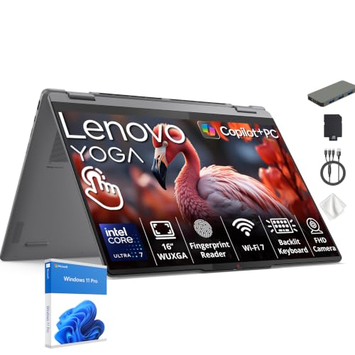 Lenovo Yoga 7i 2-in-1 16" 2K Touchscreen AI Laptop, Intel Core Ultra 7 256V, 16GB LPDDR5X, 3TB Storage (2TB SSD+1TB Docking Station), Backlit Keyboard, Fingerprint, FHD Camera, Win 11 Pro, Grey