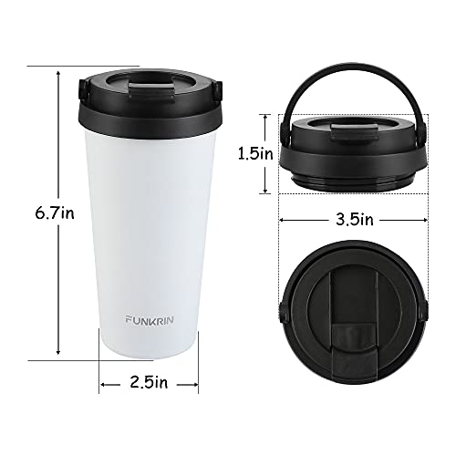 Funkrin Insulated Travel Coffee Mug With Ceramic Coating, Personalized Gifts For Men Women Kids, 16Oz Stainless Steel Tumbler With Flip Lid Portable Handle, Double Wall Leak-Proof Thermos Mug #TOP6