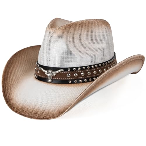 Image of WQWOVRVO Cowboy Hat,Cowgirl Hat,Western Cowboy Hats for Women /Mens /Straw Wide with Shapeable Brim Cowboy Hat for Womens