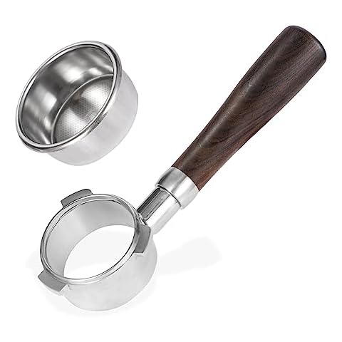 54mm Bottomless Portafilter with Double Shot Filter Basket & Wood Handle for Breville Barista Express Impress, Barista Touch Impress, Barista Pro, Infuser, Duo-Tem Pro, Bambino Plus Espresso Machine Cover