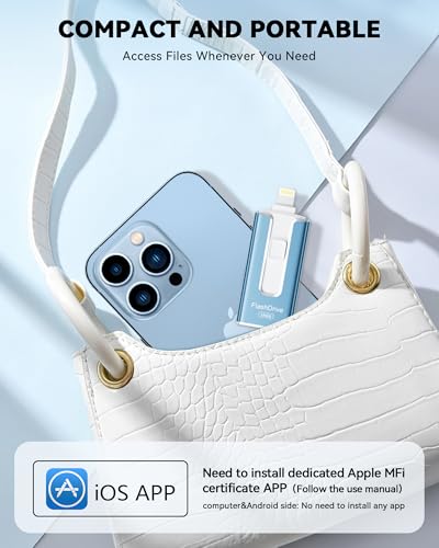 SUDEHO USB Stick 256GB for iPhone, MFi Certified Lightning Memory Stick Stable Data Transfer, 4-in-1 Flash Drive for iPhone/iPad/Android/PC, Easily Back Up and Save Files, AshBlue - Image 6