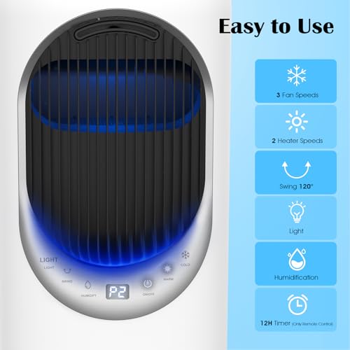 Image of 4 in 1 Tower Fan and Heater Combo with Humidification, 1800W Space Heaters Fan for Indoor Use, 120Oscillating, 2 Heating & 3 Cooling Speed, 4L Water Tank, Timer, Tip-Over (white, Crescent)