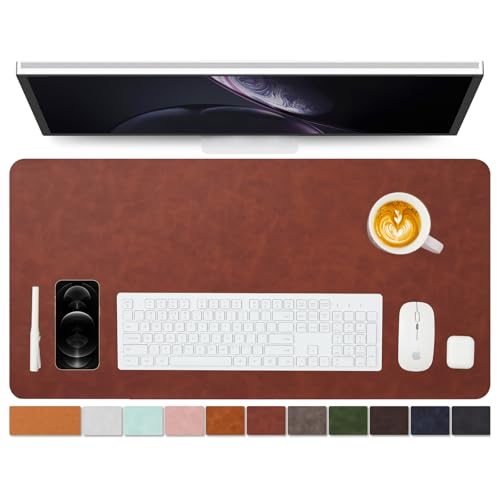 Distressed Leather Desk Mat - Non-Slip PU Desk Pad for Office and Home - Desk Organization and Accessories - Ideal for Large Mouse Pad and Desk Mats on Top of Desks(Mahogany,31.5"x 15.7")