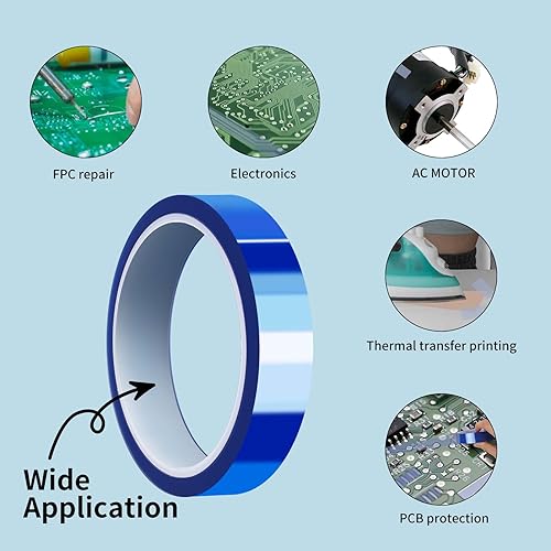 Sliverdew 2 Rollen Wärmeband für Sublimation Hitzebeständiges Klebeband 20 mm x 33 m Thermo Klebeband Blaues Keine Rückstände Wärmebänder für Elektronik Leiterplatten DIY Handwerk