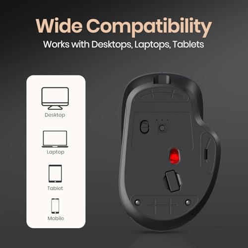 Image of Portronics ToadGo Wireless Rechargeable Bluetooth Mouse with Thumb Rest Support, (Bluetooth + 2.4 GHz) Connectivity, Rechargeable Battery, Adjustable Dpi, Noise-Free Clicking, Wide Compatibility