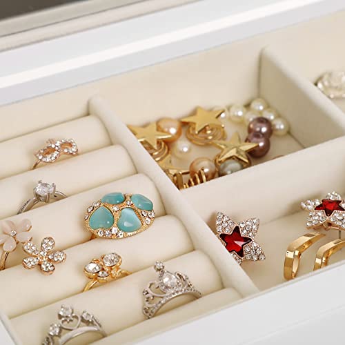Songmics Jewelry Box, 3-Tier Wooden Jewelry Case, Jewelry Organizer With Large Mirror, For Rings, Necklaces, Earrings, Bracelets, White Ujow03W #TOP5