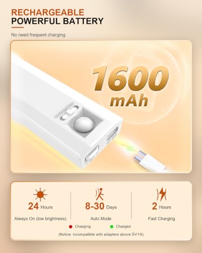 10inch Under Cabinet Lighting, 136 LED 3 Color Rechargeable Motion Sensor Light Indoor, 6 Levels Dimmable Magnetic Closet Lights, Wireless Under Counter Lights for Kitchen, Stairs, Bedroom, 2-Pack — view 5