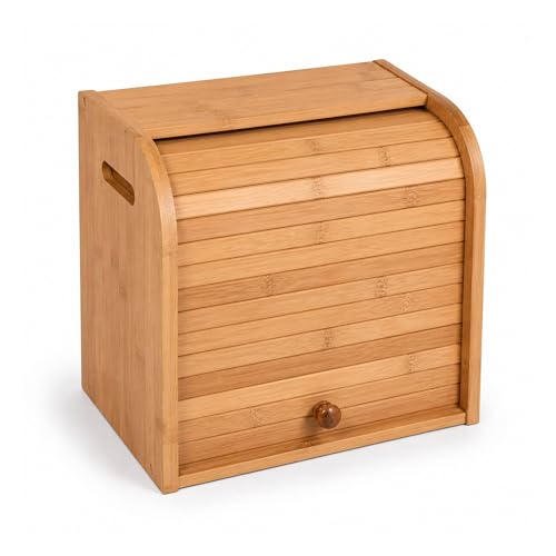 Oypla Double Layer Roll Top Bamboo Wooden Bread Bin for Kitchen Storage Solutions - Image 3