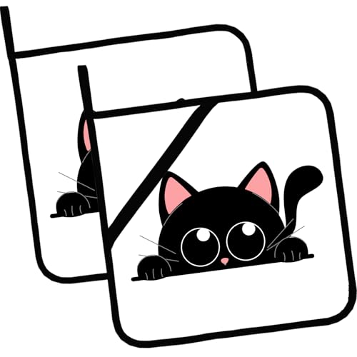 Cute Black Cat Pot Holders Set of 2,Kitchen Heat Resistant Potholder for BBQ Cooking Baking,Food Hot Pad for Women Men