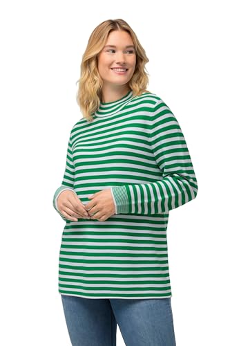 Preisvergleich Produktbild Ulla Popken Damen Ringelpullover, Turtle-Neck Pullover, smaragdgrün, 54-56