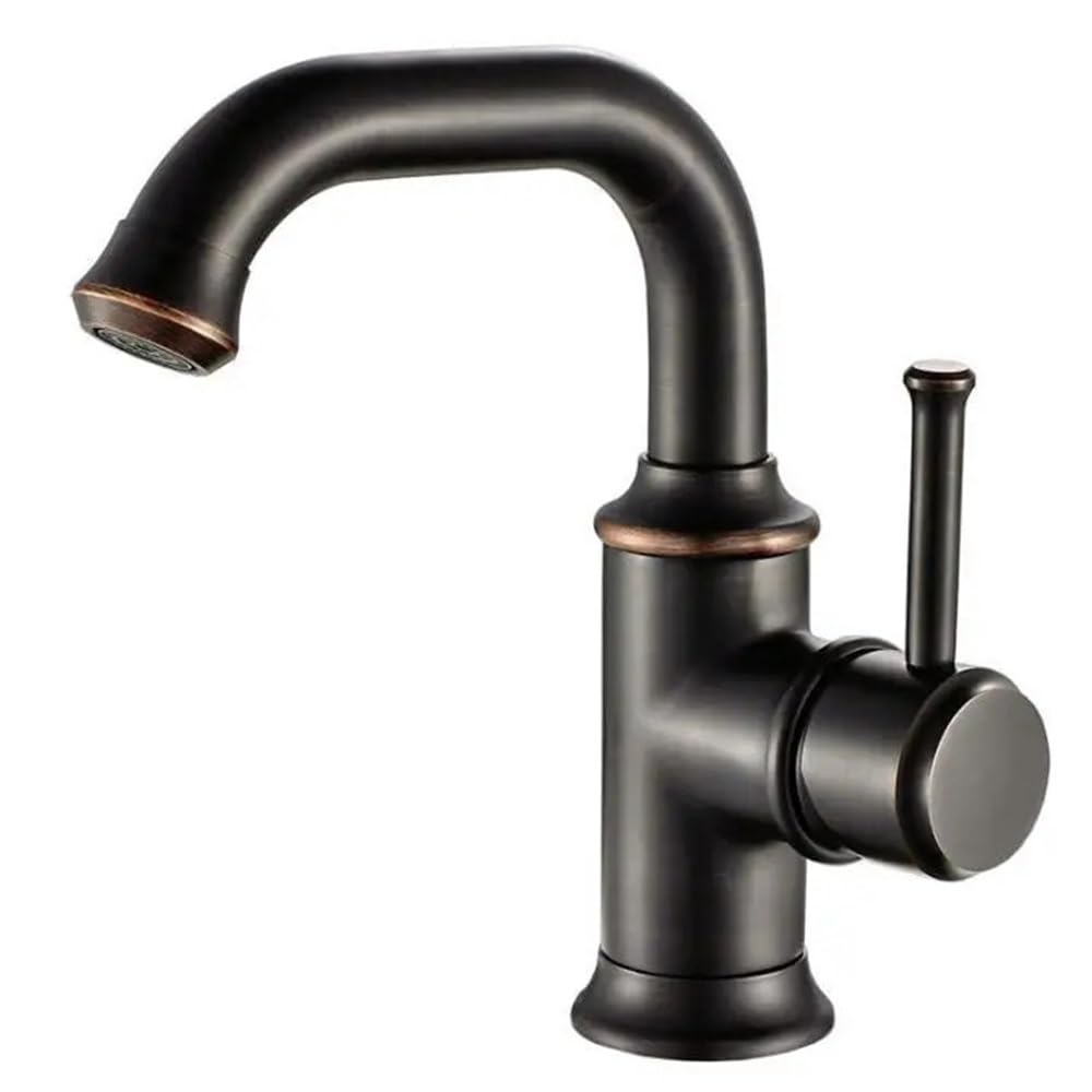 Blyqxs One Color Basin Faucets Antique Color Brass Bathroom Faucets Hot And Cold Water Mixer Tap Contemporary Mixer Tap B516(Short Black)