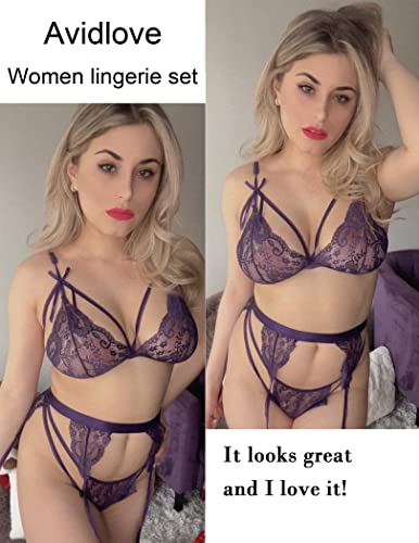 Image of Avidlove Women Lingerie Set Lace Teddy Strap Babydoll Bodysuit with Garter Belts