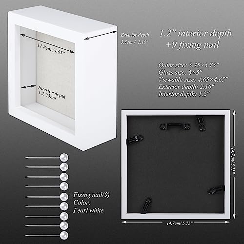 1DOT2 5x5 Small Shadow Box Frame Display Case, Grade A Natural Pine Wood HD Glass Front Soft Linen Back, 1.2 inches Interior Depth-White by 1DOT2 - Image 3