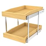 2 Tier Pull Out Cabinet Organizer, 14'W x 21'D Solid Wood Heavy-Duty Base Bottom Assembly Slide out Drawer Shel Cabinet Organization for Kitchen, Pantry, Bathroom