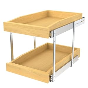 Wooden Soft Close Pull out Cabinet Organizer 26″ D x 4.3″ H, Heavy Duty Slide Out Drawers Pull-Out Home Organizers for Kitchen Cabinets (2 tier-26 * 21 in)