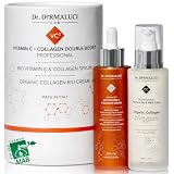 Kit Anti-Age BIO Jour & Nuit | Repulpe, Lisse, Illumine, Anti-Rides | Serum Vitamine C & Creme Collagene | Hydratation Profonde pour Peau Seche/Mature | Nickel Tested, AIAB, Made in Italy, 200ML