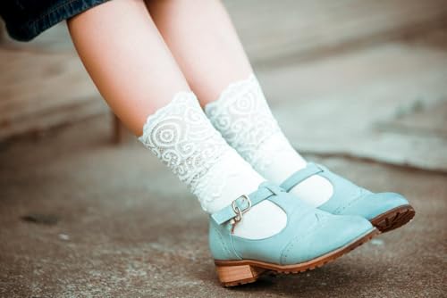 Image of Womens Lace Cotton Socks Transparent Mesh Ruffle Dress Calf Socks