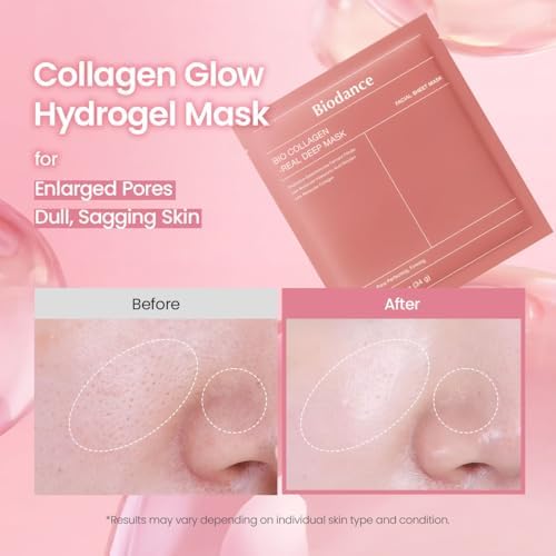 BIODANCE Bio-Collagen Real Deep Mask, Hydrating Overnight Hydrogel Face Mask, Pore Minimizing, Elasticity, Plumping, Travel Essentials & Self Care Gifts for Women, Korean Skin Care | 1.19oz(34g) x 4ea - 2