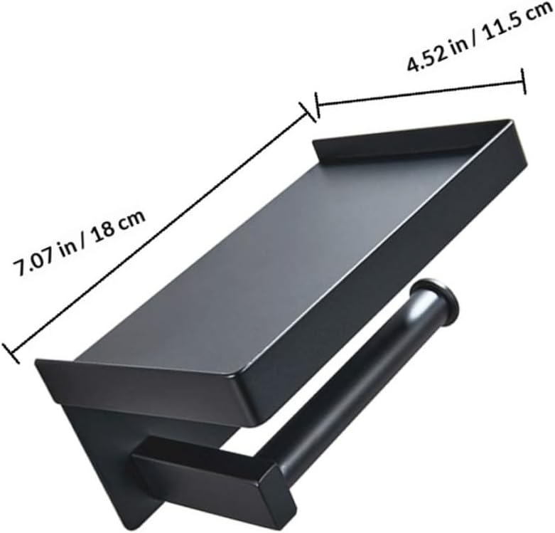 Multipurpose Toilet Paper Holder and Bathroom Tissue Rack, Black Stainless Steel Wall-Mounted Roll Paper Holder with Storage Shelf for Bathroom Organization