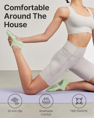 YOTTOY Pilates Socks for Women(6 Pairs)–Breathable, Grip-Enhanced Non-Slip Yoga Socks, Durable & Perfect for Home Workouts (US, Alpha, One Size, Regular, Regular, Pink) — view 6