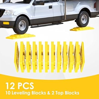 CircleRoad Heavy Duty RV Leveling Blocks 12 Pack, Interlocking Design Camper Leveling Blocks with Packing Bag, Ideal for Leveling Single and Dual Wheels (Yellow)