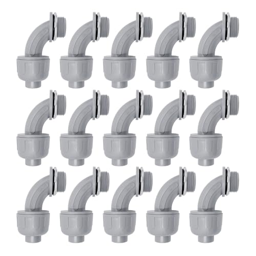 Feotech 3/4 Inch Liquid Tight Connector - 15 Pack PVC Electrical Conduit Fittings 90 Degree Flexible Connectors for Home, Kitchen, and Bathroom Conduit Connector