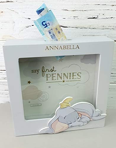 Personalised Disney Baby Bank Money Box Saving Box Engraved Lion King Gift Babies Girl Boy Frame Wooden Bank Fund Tin Present Dumbo