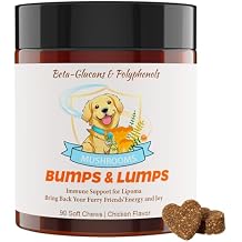 Natural Lipoma Support for Dogs, 7 Organic Mushroom Blend with Beta-Glucans, Boosts Immunity, 1500mg High Potency Turkey Tail, Reishi, Lions Mane Helps Reduce Lumps & Bumps, 90 Chicken Soft Chews