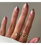 Brown Press on Nails Short Almond False Nails Fall Oval Press on Acrylic Nails with Gradient Desi...