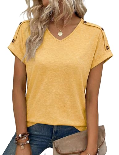 Totatuit Damen T-Shirt Kurzarm V-Ausschnitt Sommer Locker Sitzendes Oberteil Casual Blusen