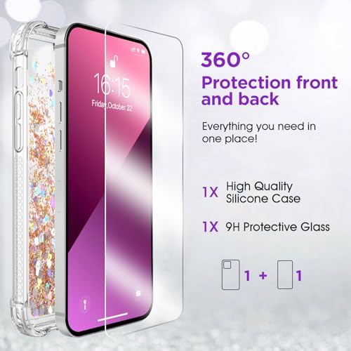 ANSHOW for iPhone 16 Pro Case Glitter, Shockproof Clear TPU for iPhone 16 Pro with One Screen Protector, Bling Glitters Case for Women, Gold by ANSHOW - Image 3