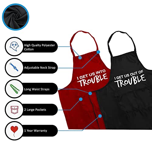 Witty Enterprise — Funny Couple Aprons — I Get Us Into Trouble, I Get Us Out Of Trouble — Wedding, Engagement, Gag Gift #TOP5