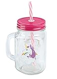 Apto para el uso alimentario Puckator Enchanted Rainbow - Jarra Unicornio Tapa y Pajita, Rosa