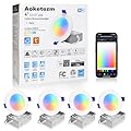 Aoketezm Smart Recessed Lighting 4 inch, 9W 750LM Wi-Fi Bluetooth Soffit Light with Junction Box, RGBCW Color Changing LED Downlight, Work with Alexa/Google Assistant, IC Rated & ETL Certified,4 Pack