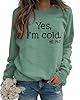 DINGJIUYAN Black Sweatshirt Women Yes I am Cold ME 24:7 Sweatshirt Fall Winter Letters Print Graphic Tops Pullover Solid Sweatshirt #1