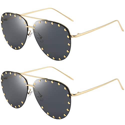 Dollger Studded Sunglasses for Women Fashion Studded Aviator Sunglasses Metal Frame UV 400, Grey Lens Studded Aviators, Suitable for all face shapes