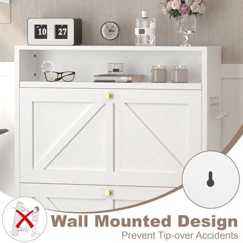Image of Shoe Cabinet, 2 Flip Shoe Rack for Wall Mounted, Ultra Slim Shoe Organizer for Entryway, Front Door Shoe Storage, Anti-Tip, White