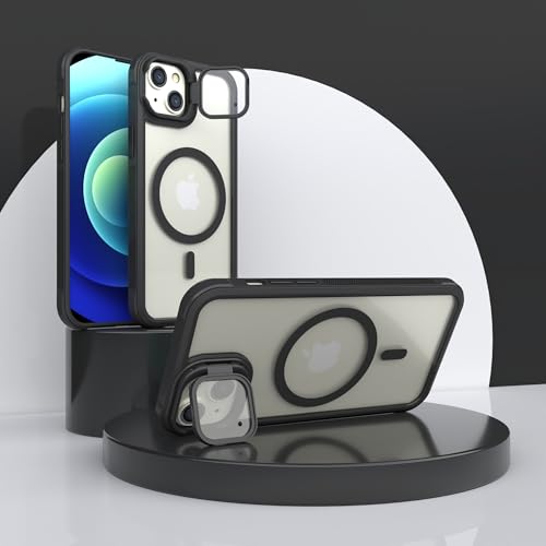 Image of Pirum Plastic Back Cover Case for Apple iPhone 15 Plus | Flex Stand Series | Kickstand with Camera Cover | Wireless Charging Compatible | Matte Black