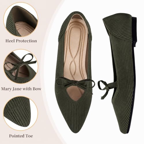 Image of TINGRISE Women's Pointed Toe Flats Comfortable Knit Ballet Shoes Washable Dressy with Bow Business Casual Work Shoes