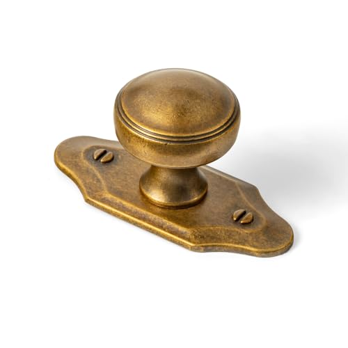 Goo-Ki 6 Pack Antique Brass Zinc Alloy Cabinet Knobs with Plate Solid Hardware - Vintage Brass Drawer Knobs Single Hole Kitchen Cabinet Pulls Dresser Handles,2171GT-G023-DAN