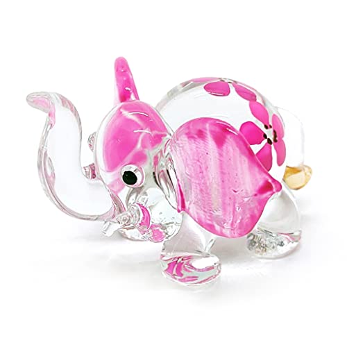 Changthai Design 1½" Tall Pink Elephant Blown Glass Flower Painted Figurine Cute Animals Crystal Miniature Dollhouse Collectible Replica Decor Gifts #TOP7