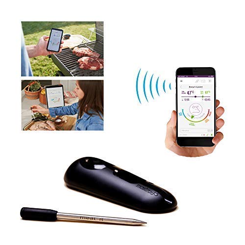 Mastrad Thermometer | Meat It Wireless Grill And Bbq Sensor | Connects Via Bluetooth To Free Cooking App, 2.1, Black #TOP4