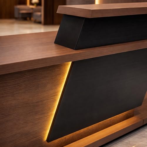 Image of Modern Designer Reception Desk for Office, Salon & Clinic | Luxury Geometric Reception Counter Table with Accent | Particle Board Front Desk - (RCT-013 LPB L6W2)