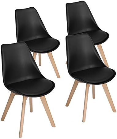 EGGREE - Lot de 4 chaises pour salle à manger/bureau, avec pieds en hêtre massif, sans accoudoirs, rembourrées, au design pour un confort maximum, noir