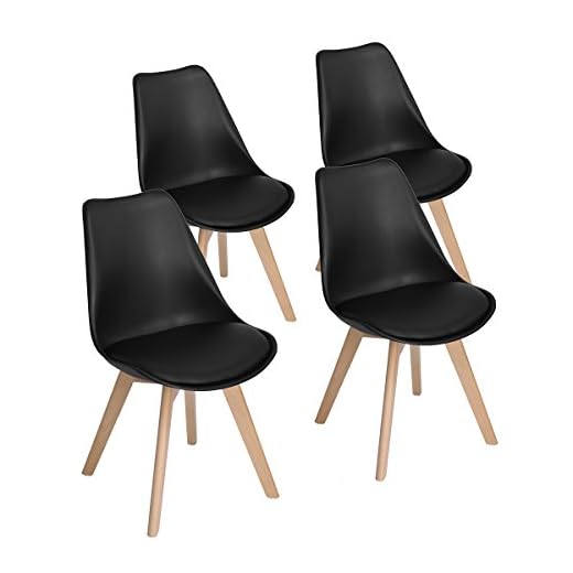 EGGREE - Lot de 4 chaises pour salle à manger/bureau, avec pieds en hêtre massif, sans accoudoirs, rembourrées, au design pour un confort maximum, noir