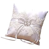 ELEOUTI Almohada Diseño Doble para Anillos de Boda de Encaje y Poliéster Elegante para de Propuesta y Noche Romántica